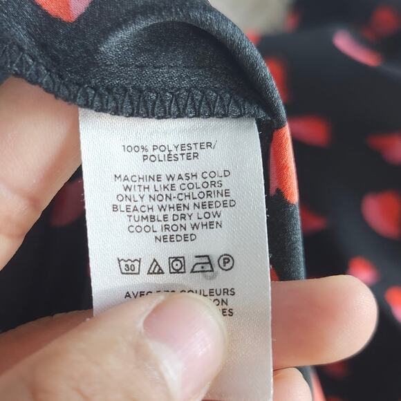 Ann Taylor Blouse Women Medium Black Pink Heart Print Long Sleeve Casual Top - Picture 5 of 8